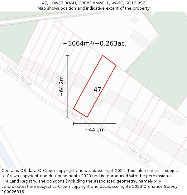 47, LOWER ROAD, GREAT AMWELL, WARE, SG12 9SZ: Plot and title map