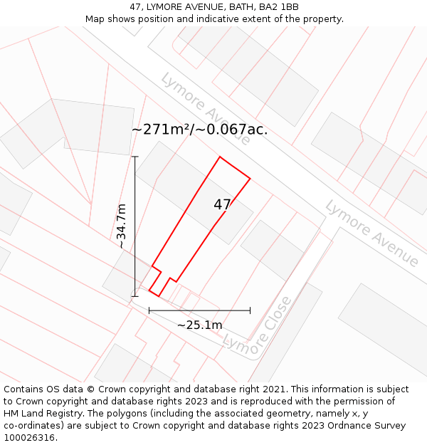 47, LYMORE AVENUE, BATH, BA2 1BB: Plot and title map