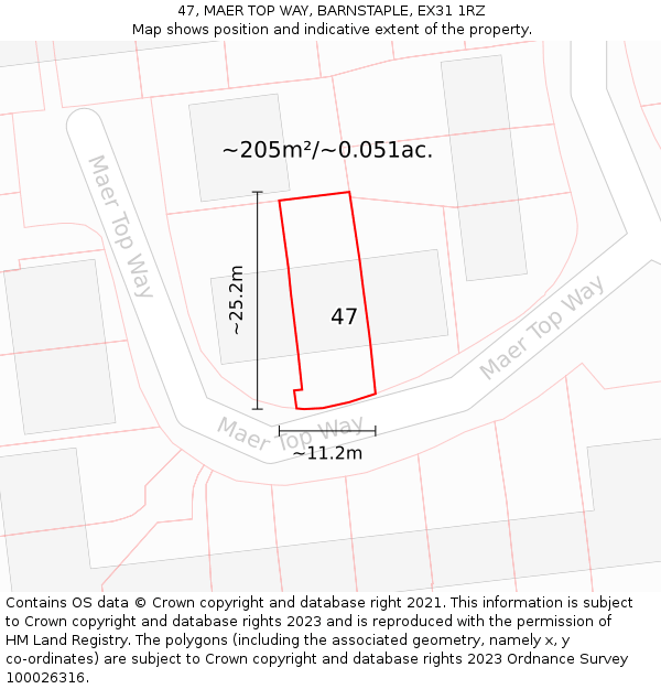 47, MAER TOP WAY, BARNSTAPLE, EX31 1RZ: Plot and title map