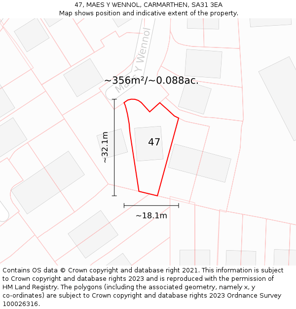 47, MAES Y WENNOL, CARMARTHEN, SA31 3EA: Plot and title map