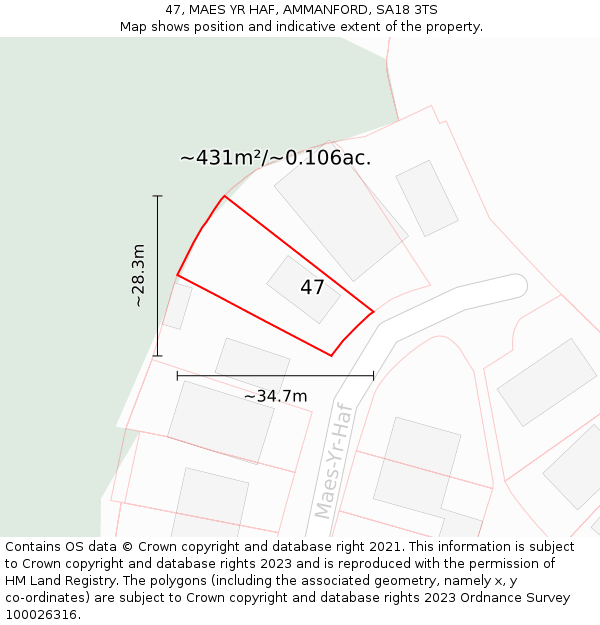 47, MAES YR HAF, AMMANFORD, SA18 3TS: Plot and title map