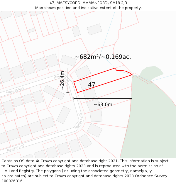 47, MAESYCOED, AMMANFORD, SA18 2JB: Plot and title map