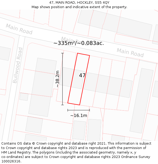 47, MAIN ROAD, HOCKLEY, SS5 4QY: Plot and title map