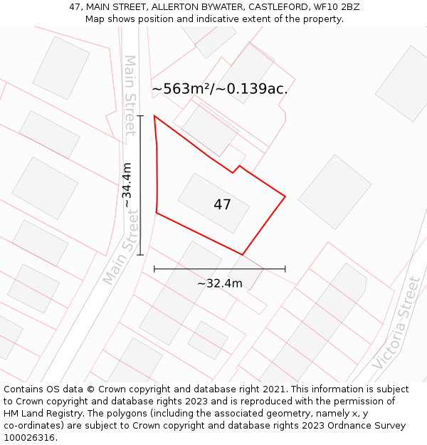 47, MAIN STREET, ALLERTON BYWATER, CASTLEFORD, WF10 2BZ: Plot and title map