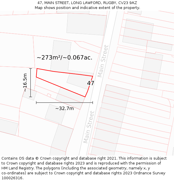 47, MAIN STREET, LONG LAWFORD, RUGBY, CV23 9AZ: Plot and title map