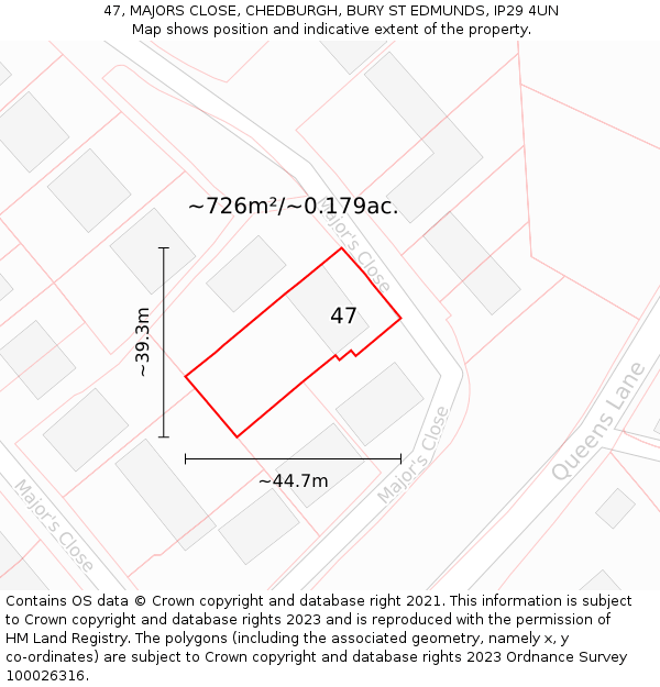 47, MAJORS CLOSE, CHEDBURGH, BURY ST EDMUNDS, IP29 4UN: Plot and title map