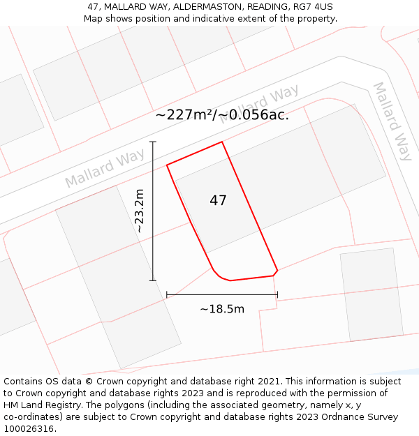47, MALLARD WAY, ALDERMASTON, READING, RG7 4US: Plot and title map
