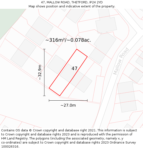 47, MALLOW ROAD, THETFORD, IP24 2YD: Plot and title map