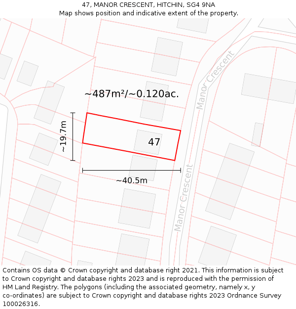 47, MANOR CRESCENT, HITCHIN, SG4 9NA: Plot and title map
