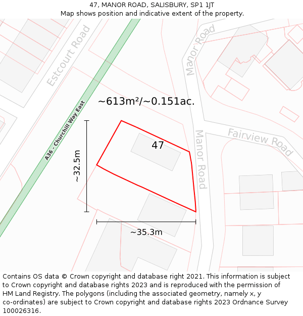 47, MANOR ROAD, SALISBURY, SP1 1JT: Plot and title map