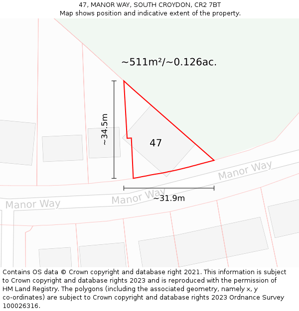 47, MANOR WAY, SOUTH CROYDON, CR2 7BT: Plot and title map