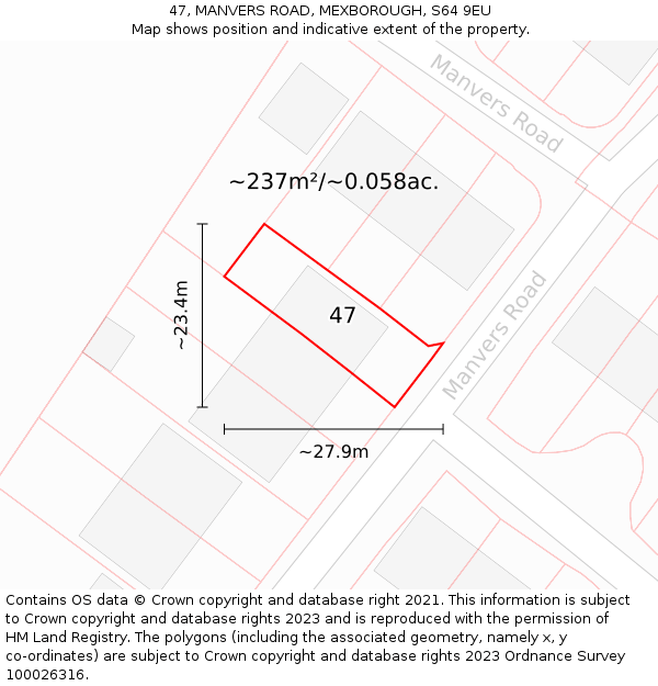 47, MANVERS ROAD, MEXBOROUGH, S64 9EU: Plot and title map