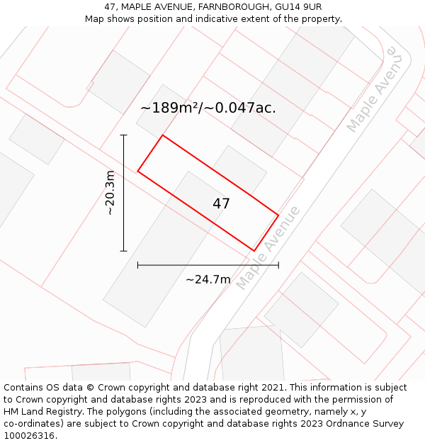 47, MAPLE AVENUE, FARNBOROUGH, GU14 9UR: Plot and title map