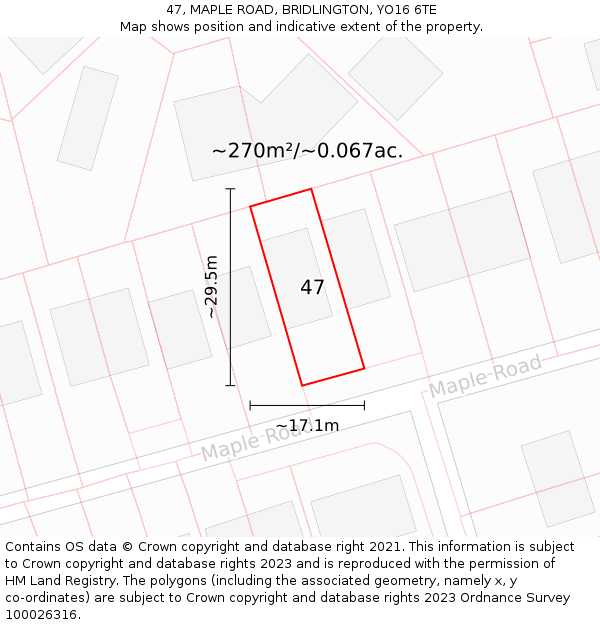 47, MAPLE ROAD, BRIDLINGTON, YO16 6TE: Plot and title map