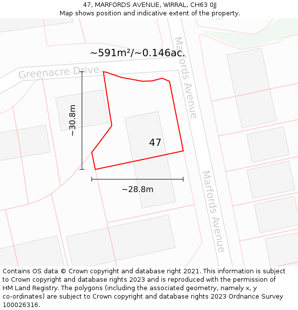 47, MARFORDS AVENUE, WIRRAL, CH63 0JJ: Plot and title map