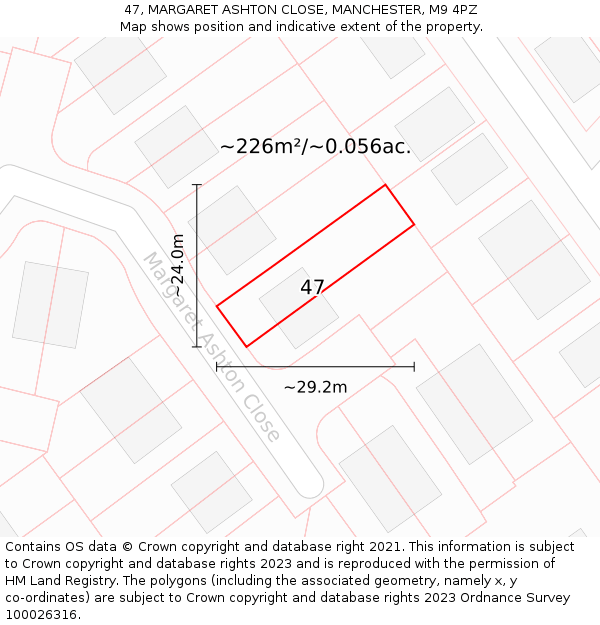 47, MARGARET ASHTON CLOSE, MANCHESTER, M9 4PZ: Plot and title map