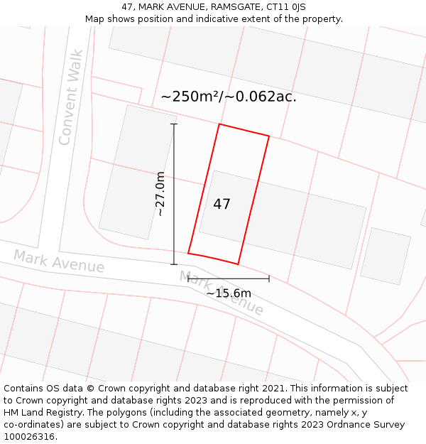 47, MARK AVENUE, RAMSGATE, CT11 0JS: Plot and title map