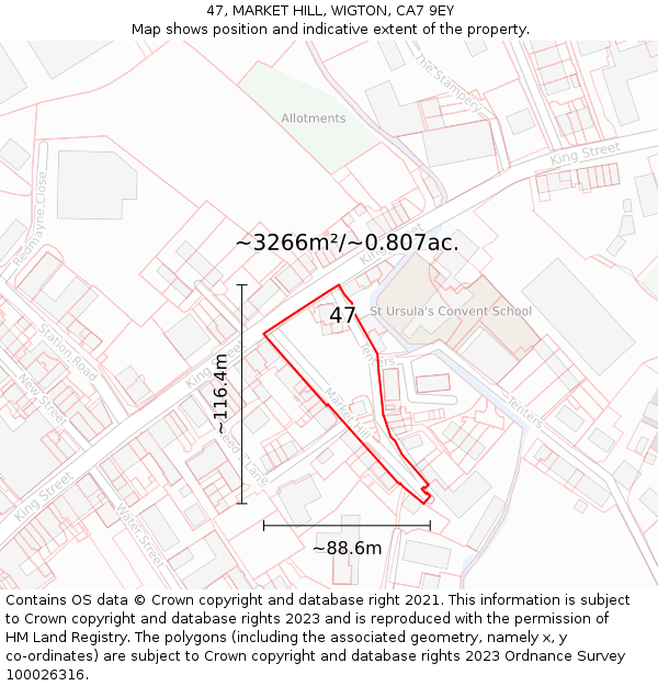 47, MARKET HILL, WIGTON, CA7 9EY: Plot and title map