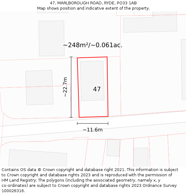 47, MARLBOROUGH ROAD, RYDE, PO33 1AB: Plot and title map