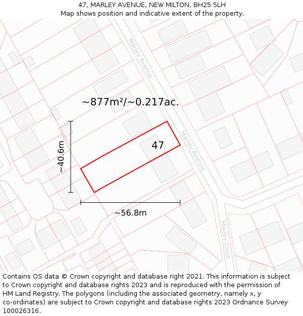 47, MARLEY AVENUE, NEW MILTON, BH25 5LH: Plot and title map