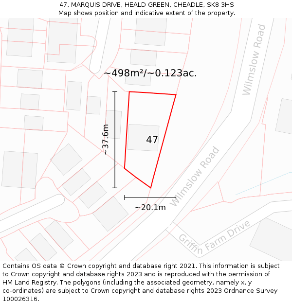 47, MARQUIS DRIVE, HEALD GREEN, CHEADLE, SK8 3HS: Plot and title map