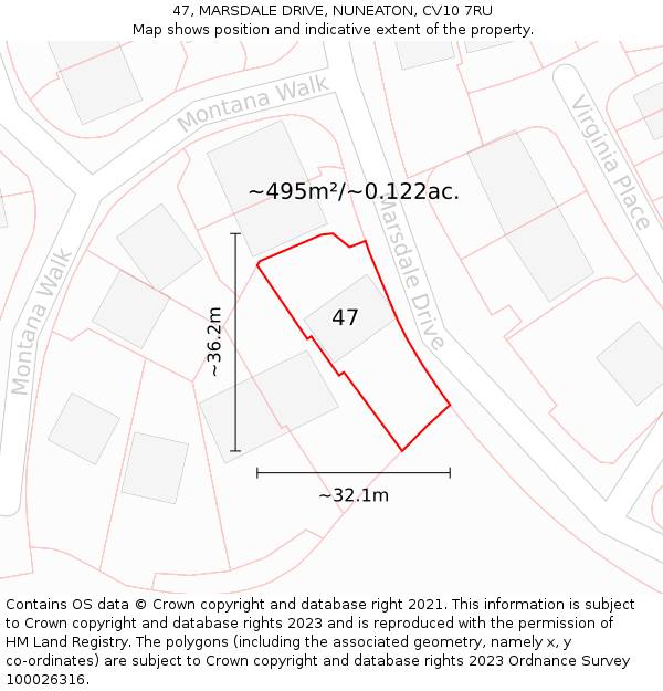 47, MARSDALE DRIVE, NUNEATON, CV10 7RU: Plot and title map