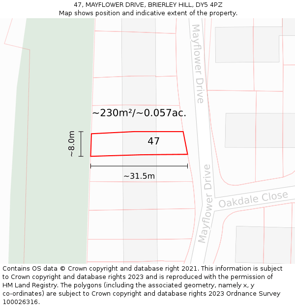47, MAYFLOWER DRIVE, BRIERLEY HILL, DY5 4PZ: Plot and title map