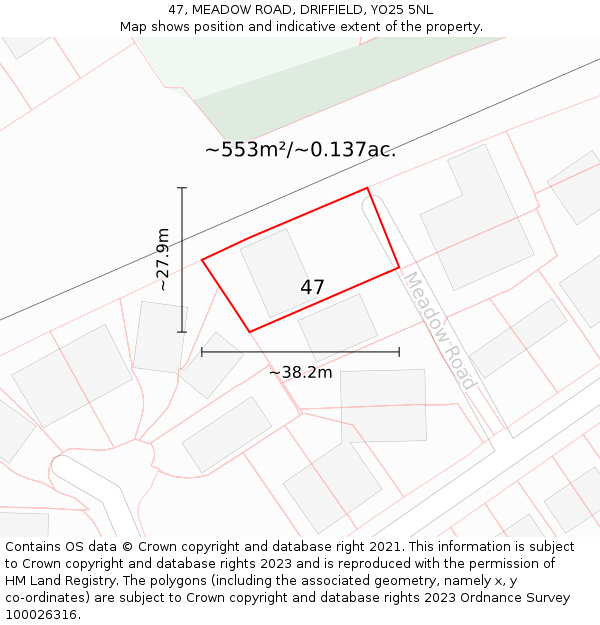 47, MEADOW ROAD, DRIFFIELD, YO25 5NL: Plot and title map