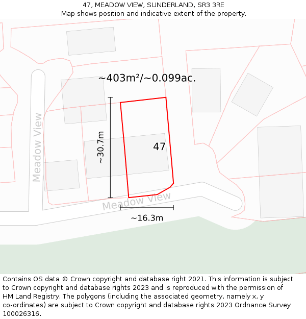 47, MEADOW VIEW, SUNDERLAND, SR3 3RE: Plot and title map