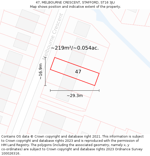 47, MELBOURNE CRESCENT, STAFFORD, ST16 3JU: Plot and title map