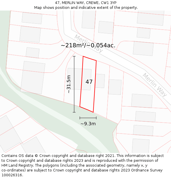 47, MERLIN WAY, CREWE, CW1 3YP: Plot and title map