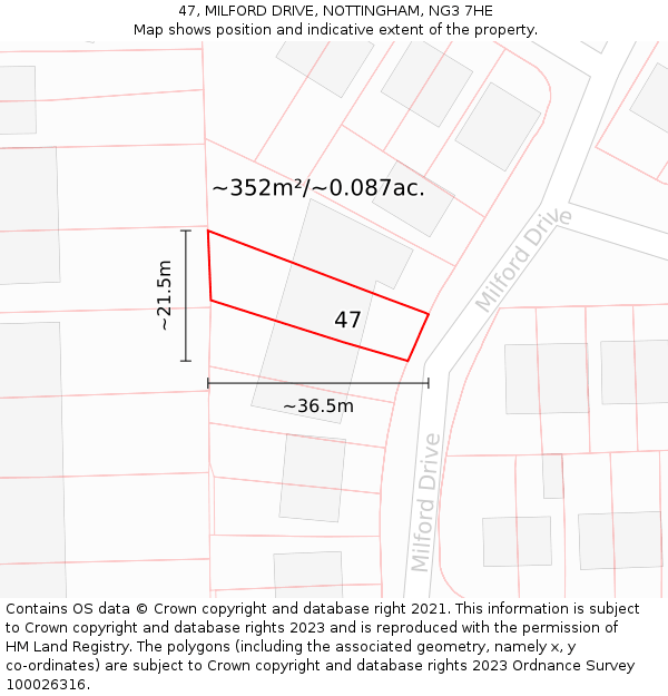 47, MILFORD DRIVE, NOTTINGHAM, NG3 7HE: Plot and title map