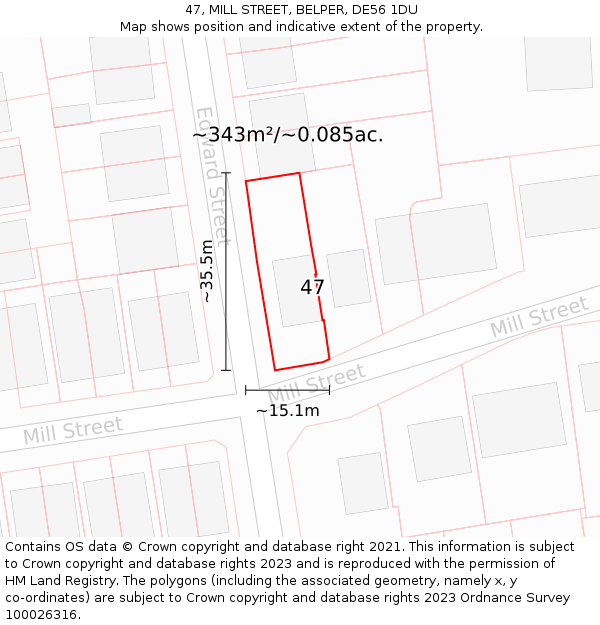 47, MILL STREET, BELPER, DE56 1DU: Plot and title map