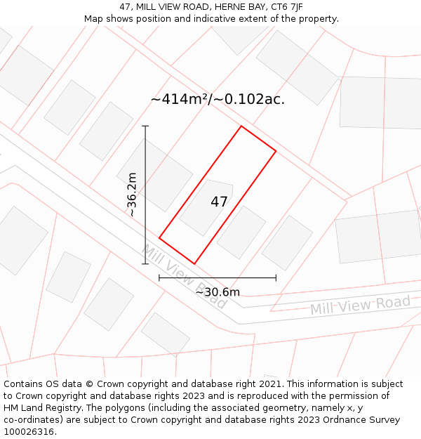 47, MILL VIEW ROAD, HERNE BAY, CT6 7JF: Plot and title map