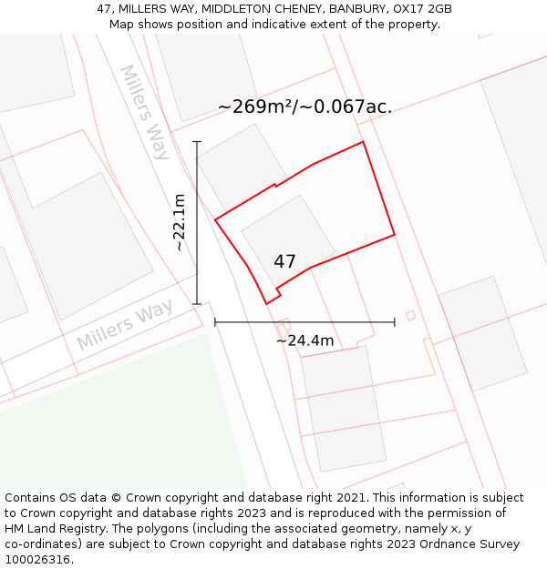 47, MILLERS WAY, MIDDLETON CHENEY, BANBURY, OX17 2GB: Plot and title map