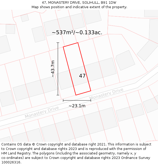 47, MONASTERY DRIVE, SOLIHULL, B91 1DW: Plot and title map