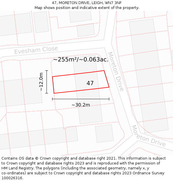 47, MORETON DRIVE, LEIGH, WN7 3NF: Plot and title map