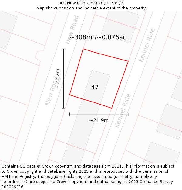 47, NEW ROAD, ASCOT, SL5 8QB: Plot and title map