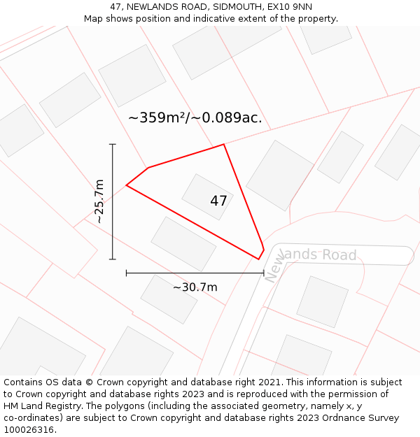 47, NEWLANDS ROAD, SIDMOUTH, EX10 9NN: Plot and title map