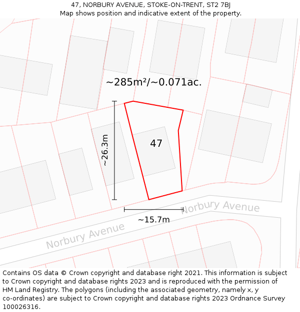 47, NORBURY AVENUE, STOKE-ON-TRENT, ST2 7BJ: Plot and title map