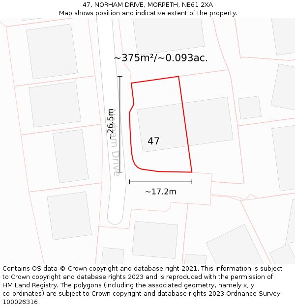 47, NORHAM DRIVE, MORPETH, NE61 2XA: Plot and title map