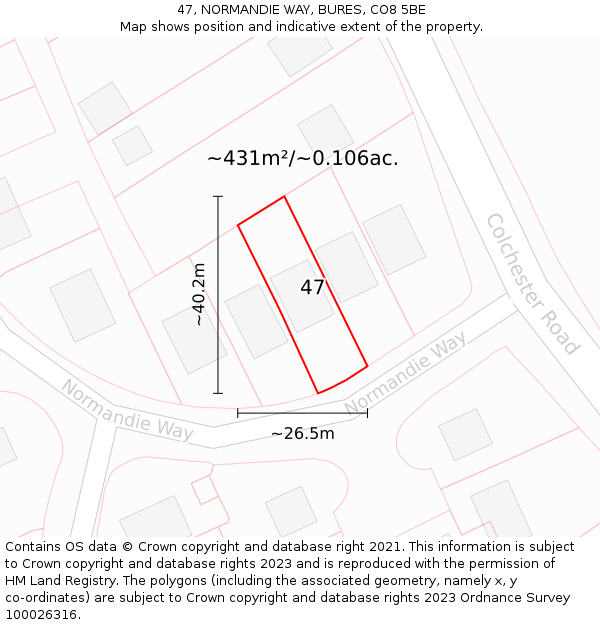 47, NORMANDIE WAY, BURES, CO8 5BE: Plot and title map