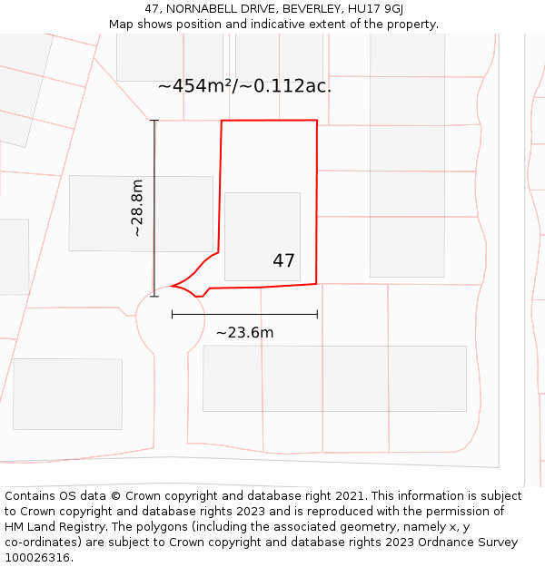 47, NORNABELL DRIVE, BEVERLEY, HU17 9GJ: Plot and title map