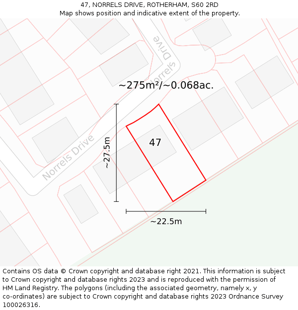 47, NORRELS DRIVE, ROTHERHAM, S60 2RD: Plot and title map