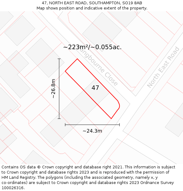 47, NORTH EAST ROAD, SOUTHAMPTON, SO19 8AB: Plot and title map