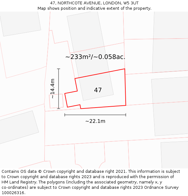47, NORTHCOTE AVENUE, LONDON, W5 3UT: Plot and title map
