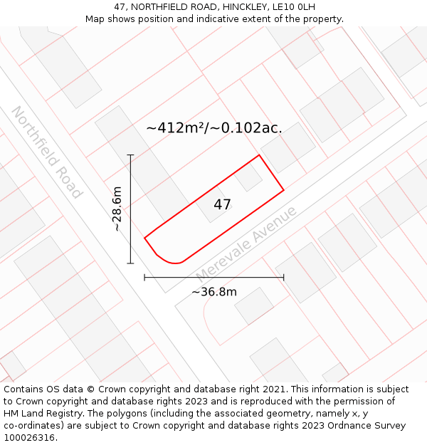 47, NORTHFIELD ROAD, HINCKLEY, LE10 0LH: Plot and title map