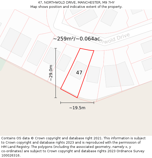 47, NORTHWOLD DRIVE, MANCHESTER, M9 7HY: Plot and title map