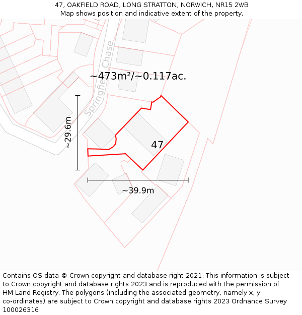 47, OAKFIELD ROAD, LONG STRATTON, NORWICH, NR15 2WB: Plot and title map