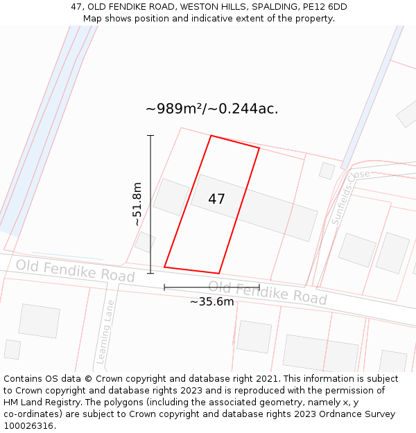 47, OLD FENDIKE ROAD, WESTON HILLS, SPALDING, PE12 6DD: Plot and title map